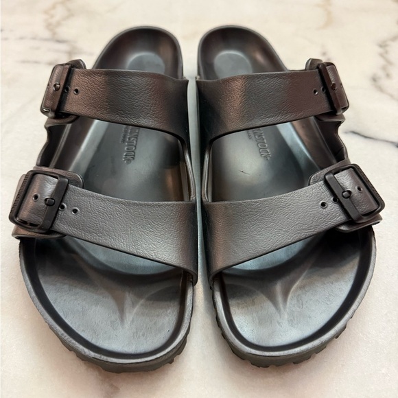 Birkenstock Metallic Anthracite Sandals Like New Size US 12-12.5 EU 45 - Picture 1 of 6